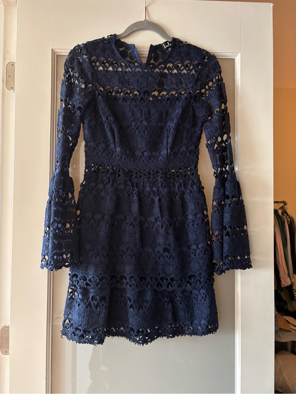 Lulu's Navy Blue Crochet Lace Long Sleeve Mini Dress